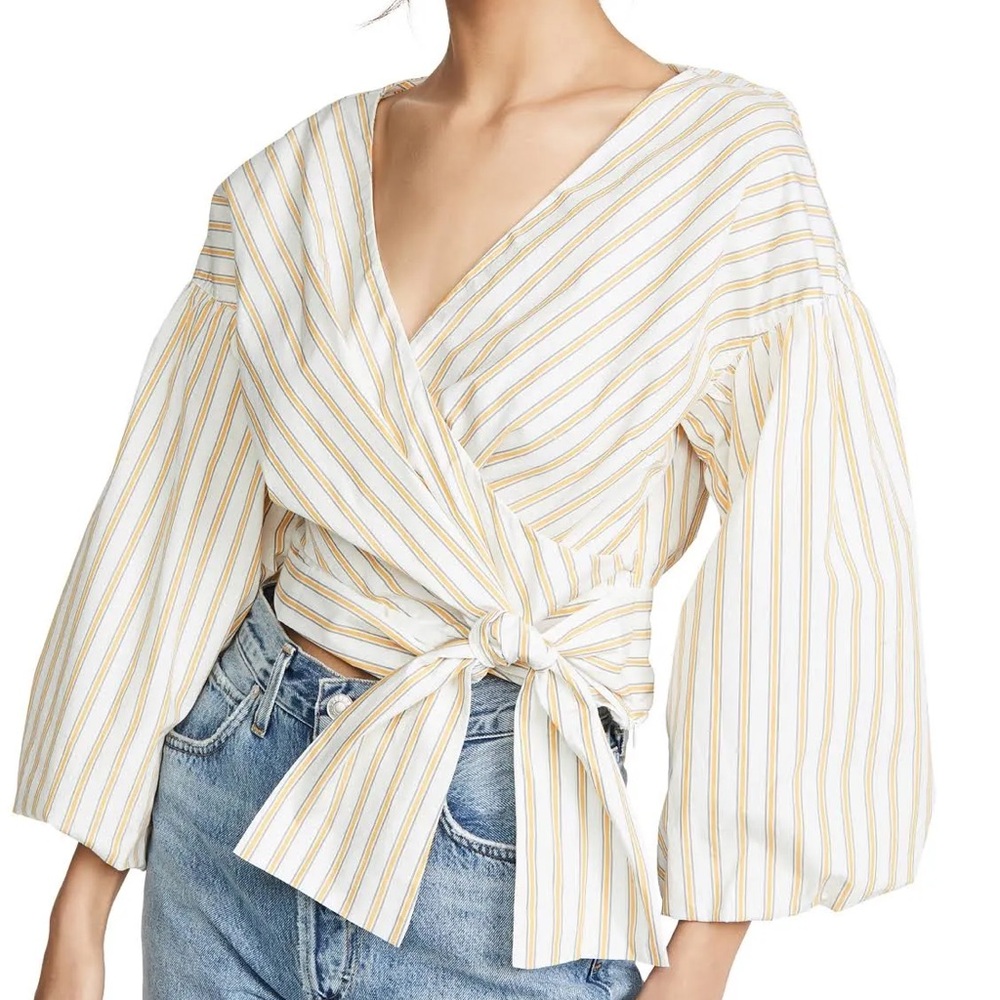 10 Crosby Derek Lam Striped Wrap Blouse Top